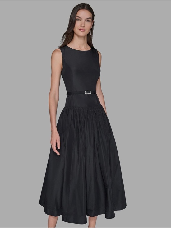 Karl Lagerfeld Dresses & Skirts - Karl Lagerfeld Taffeta Drop Waist Ball Gown Sleeveless Black Midi Dress Size 10